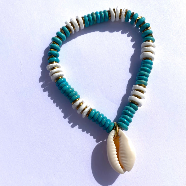 Bracelet élastique Coquillage et pierre naturelle turquoise