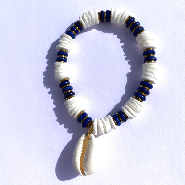 Bracelet élastique Coquillage et pierre bleu
