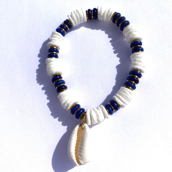Bracelet élastique Coquillage et pierre bleu