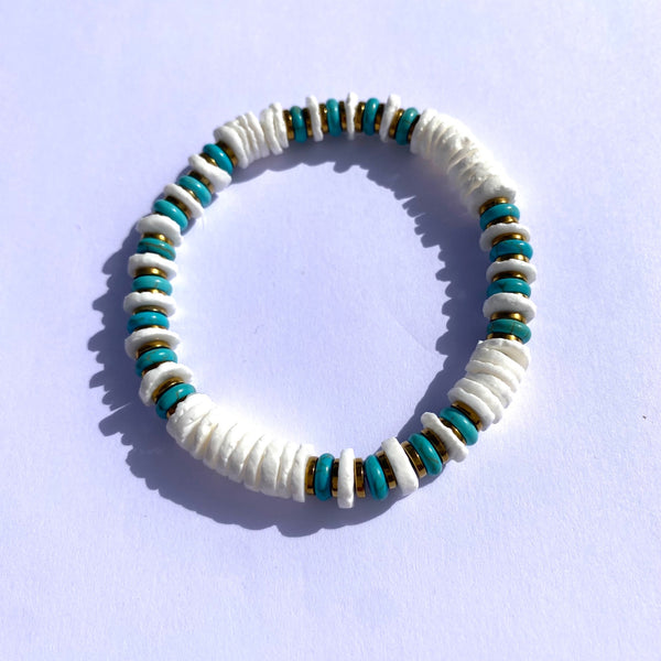 Bracelet pierre naturelle turquoise coquillage et hématite