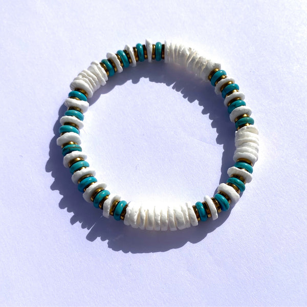 Bracelet pierre naturelle turquoise coquillage et hématite