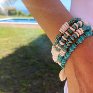 Bracelet élastique Coquillage et pierre naturelle turquoise