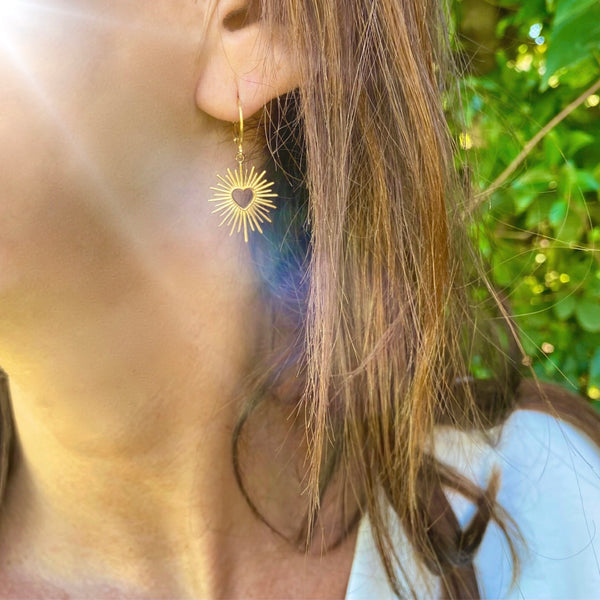 Boucles d'oreilles Soleil et coeur évidé acier inoxydable