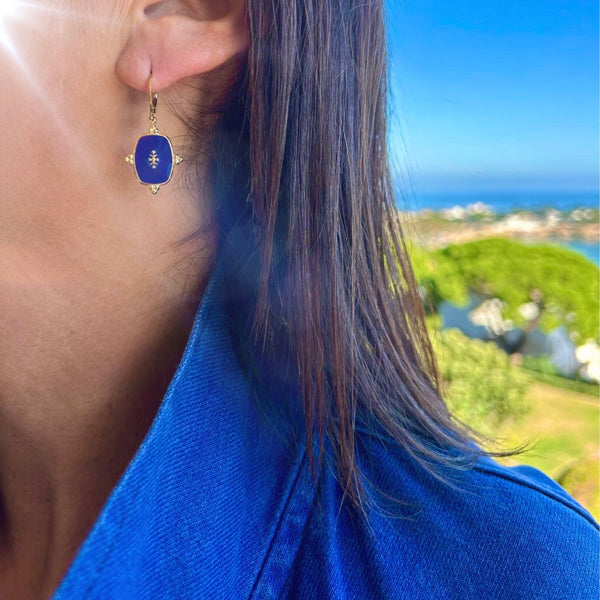 Boucles d'oreilles rectangle résiner époxy bleu foncé