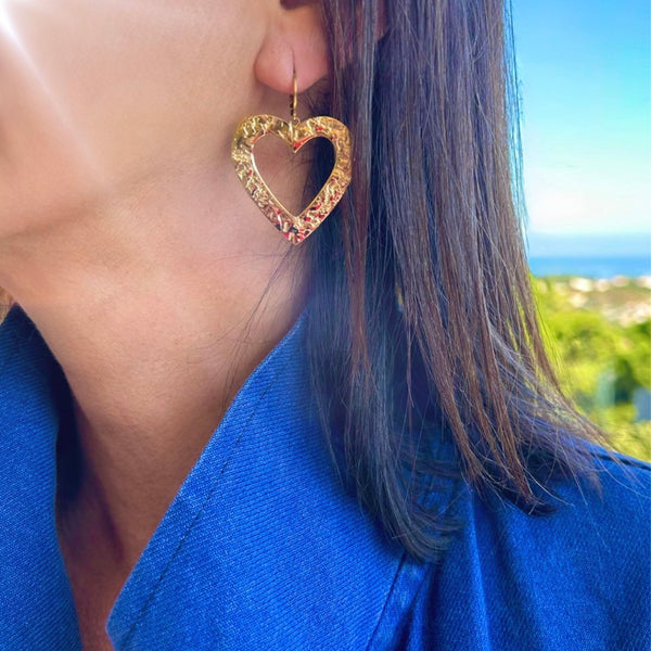 Boucles d'oreilles Coeur XL martelé