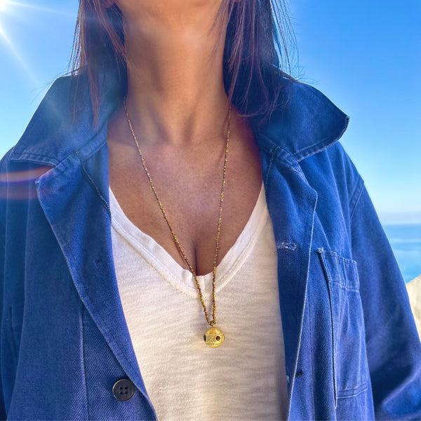 Sautoir pendentif ethnique doré à l'or fin