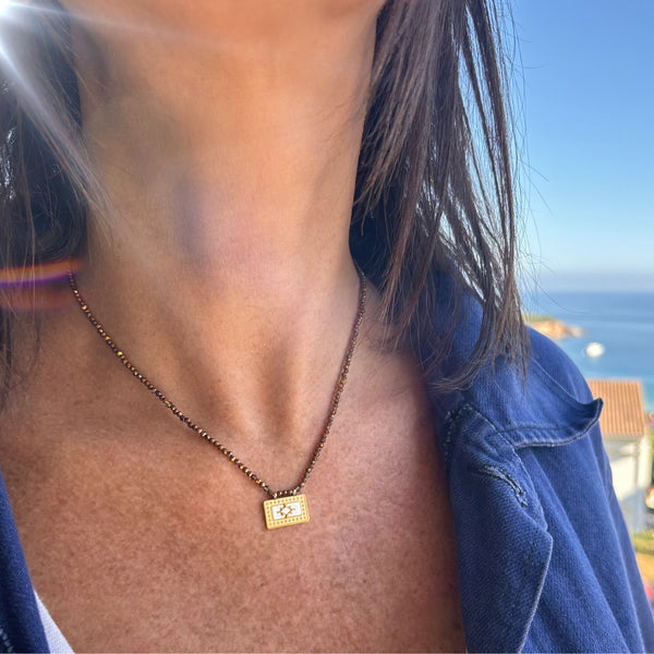 Collier pendentif nacre acier inoxydable