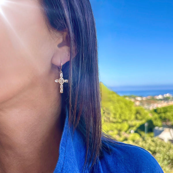 Boucles d'oreilles Croix Strass Crystal doré
