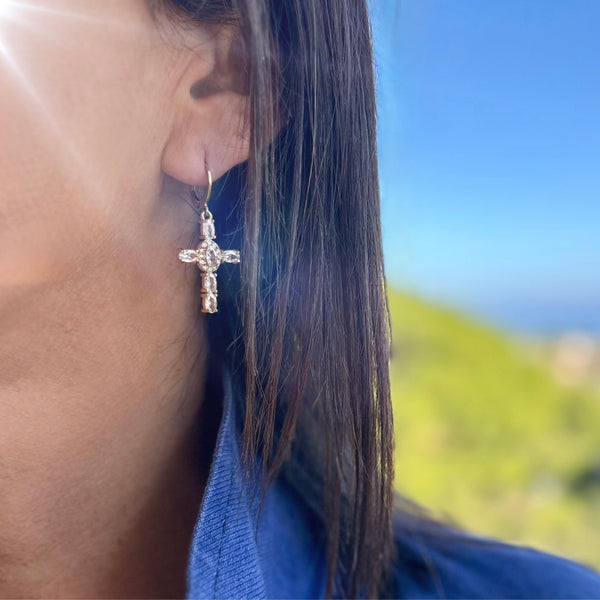 Boucles d'oreilles Croix Strass Crystal doré