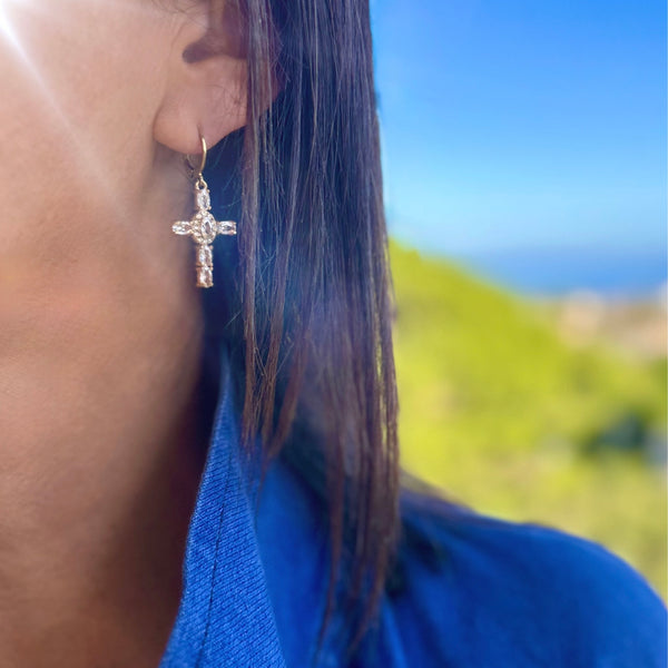 Boucles d'oreilles Croix Strass Crystal doré