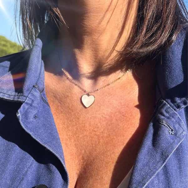 Collier Coeur nacre acier inoxydable