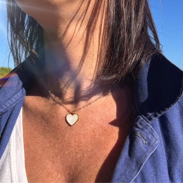 Collier Coeur nacre acier inoxydable