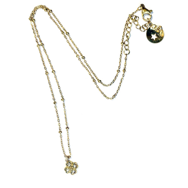 Collier trêfle strass acier inoxydable