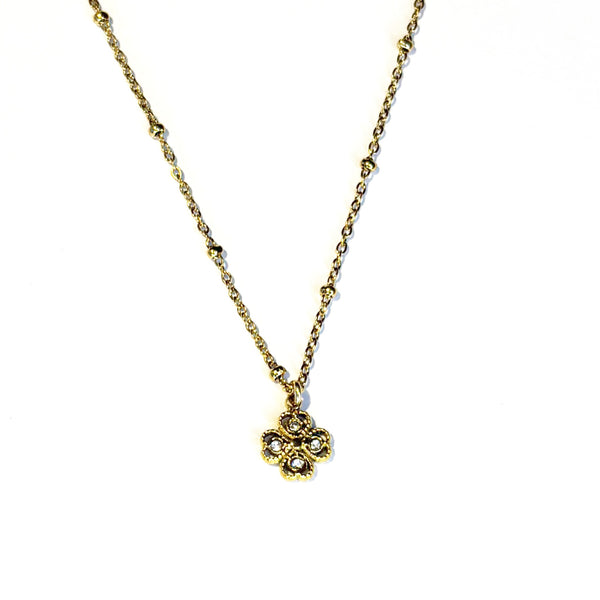 Collier trêfle strass acier inoxydable