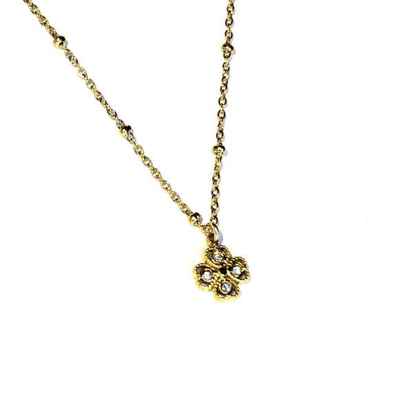 Collier trêfle strass acier inoxydable