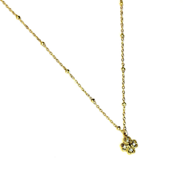 Collier trêfle strass acier inoxydable