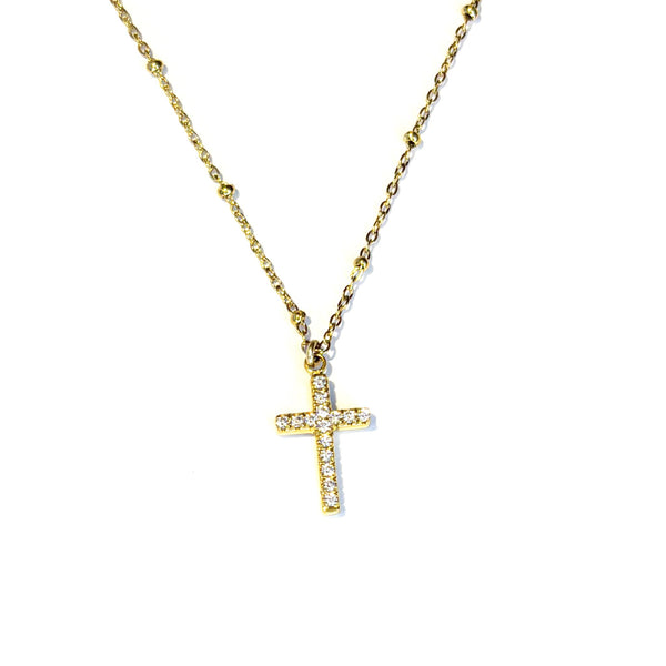 Collier petite croix strass