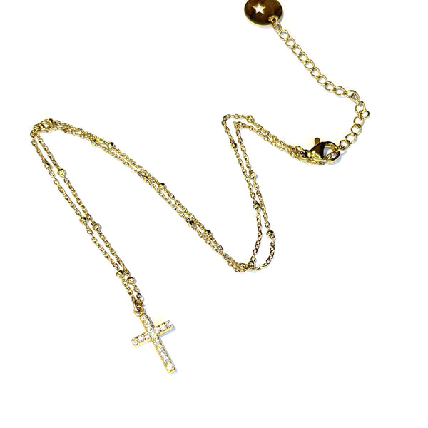 Collier petite croix strass