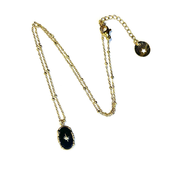 Collier Pendentif Onyx noir