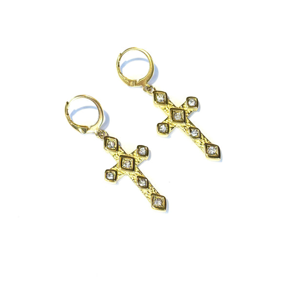 Boucles d'oreille croix doré Strass