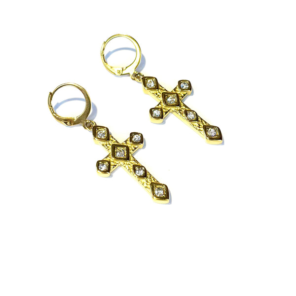 Boucles d'oreille croix doré Strass