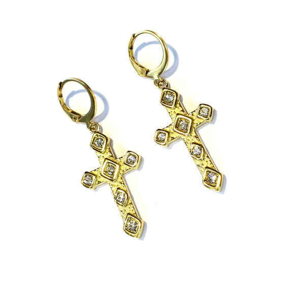 Boucles d'oreille croix doré Strass