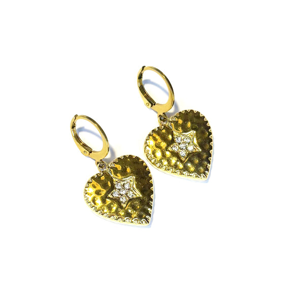 Boucles d'oreilles Coeur martelé et strass