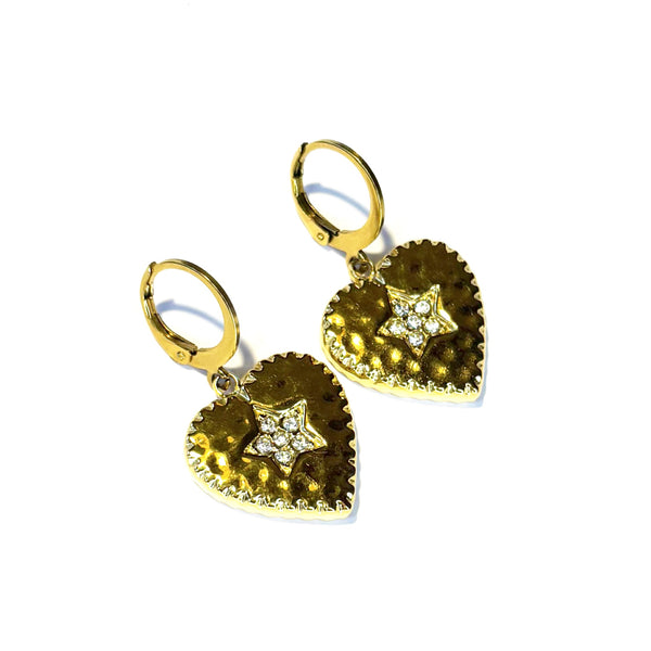 Boucles d'oreilles Coeur martelé et strass