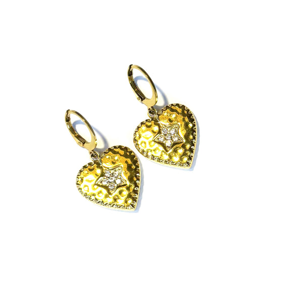 Boucles d'oreilles Coeur martelé et strass