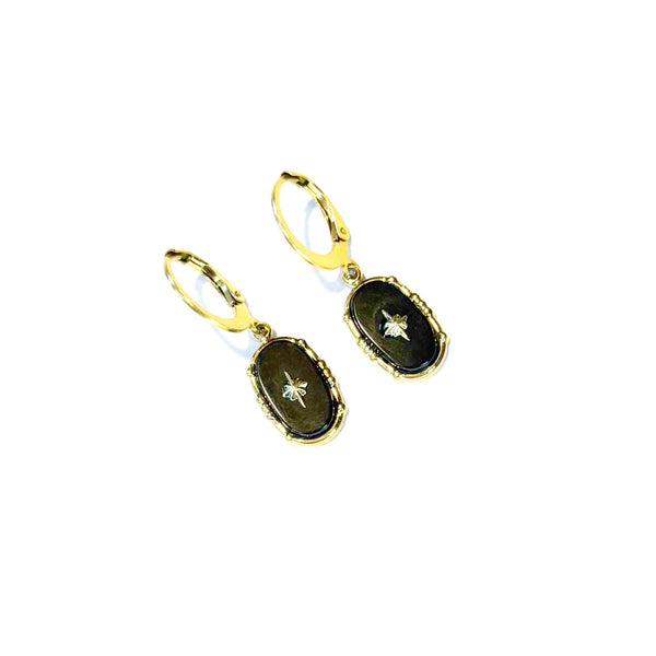 Boucles d'oreilles médaille ovale Onyx noir
