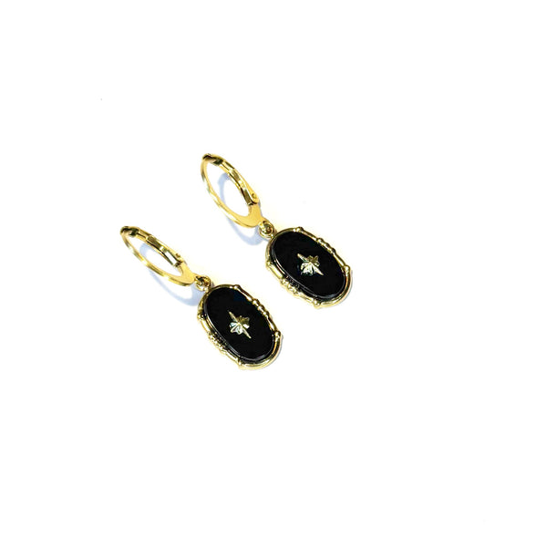 Boucles d'oreilles médaille ovale Onyx noir