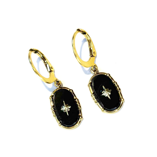 Boucles d'oreilles médaille ovale Onyx noir
