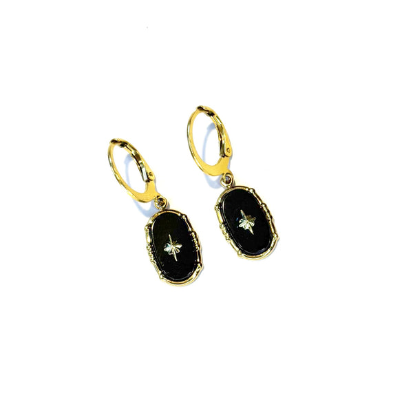 Boucles d'oreilles médaille ovale Onyx noir