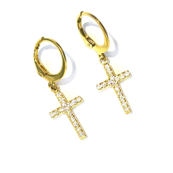 Boucles d'oreilles petites croix strass