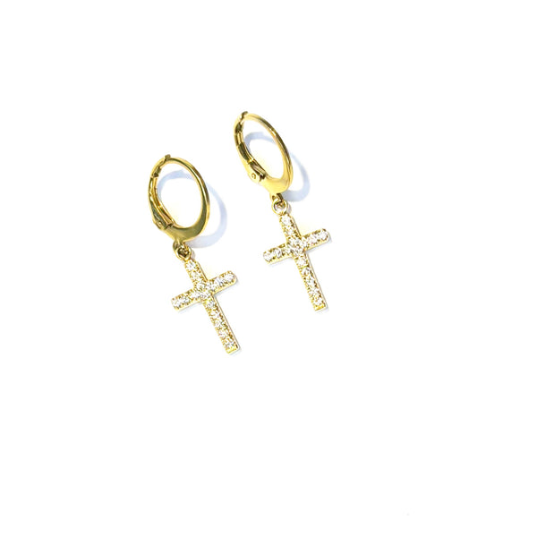 Boucles d'oreilles petites croix strass