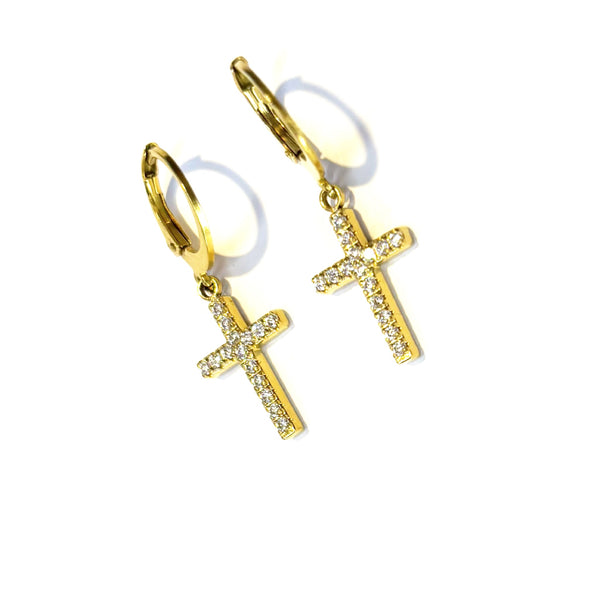 Boucles d'oreilles petites croix strass
