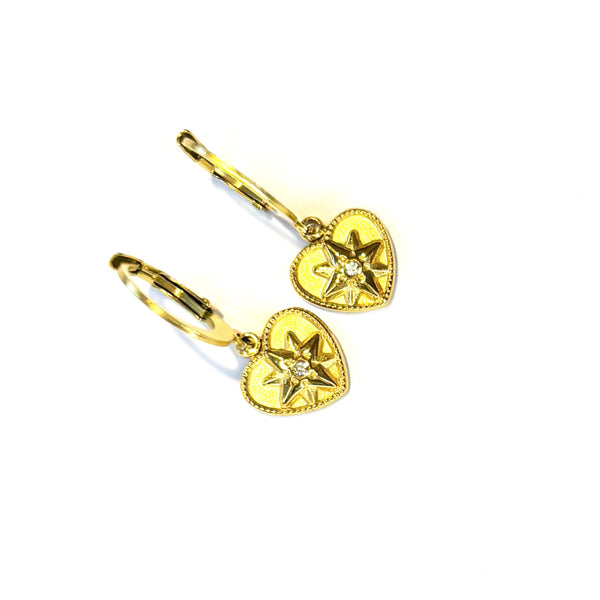 Boucles d'oreilles Coeur étoile héxagramme et strass