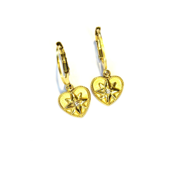 Boucles d'oreilles Coeur étoile héxagramme et strass