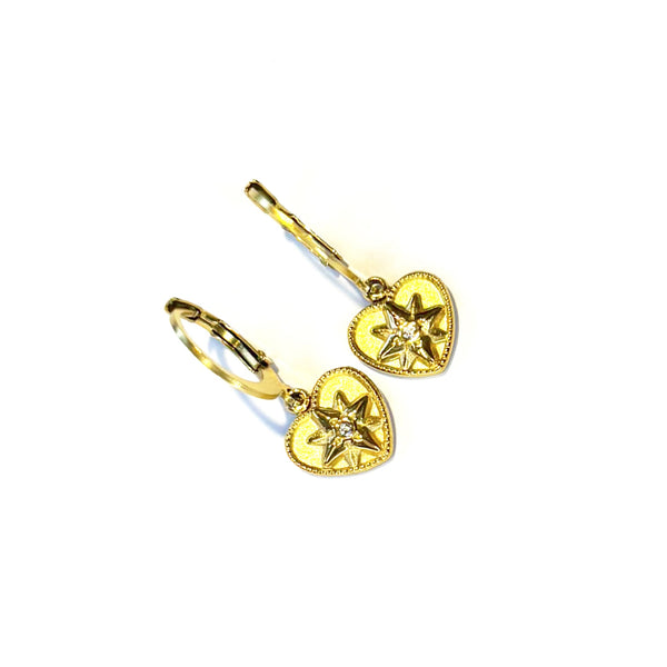 Boucles d'oreilles Coeur étoile héxagramme et strass