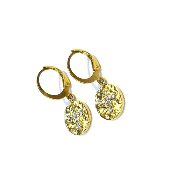 Boucles d'oreilles médaille croix strass