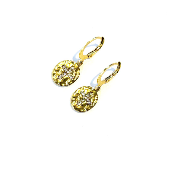 Boucles d'oreilles médaille croix strass