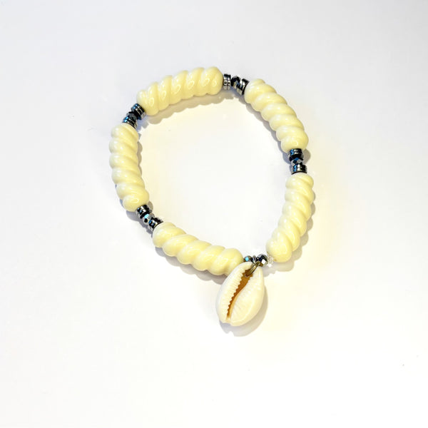 Bracelet écru perles et hématite argent