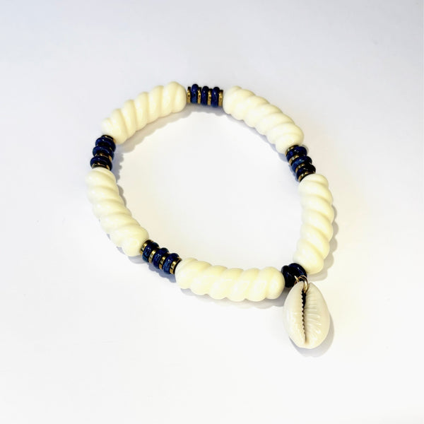 Bracelet écru, marine et hématite