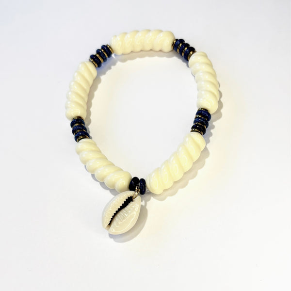 Bracelet écru, marine et hématite