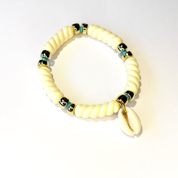 Bracelet écru doré et turquoise