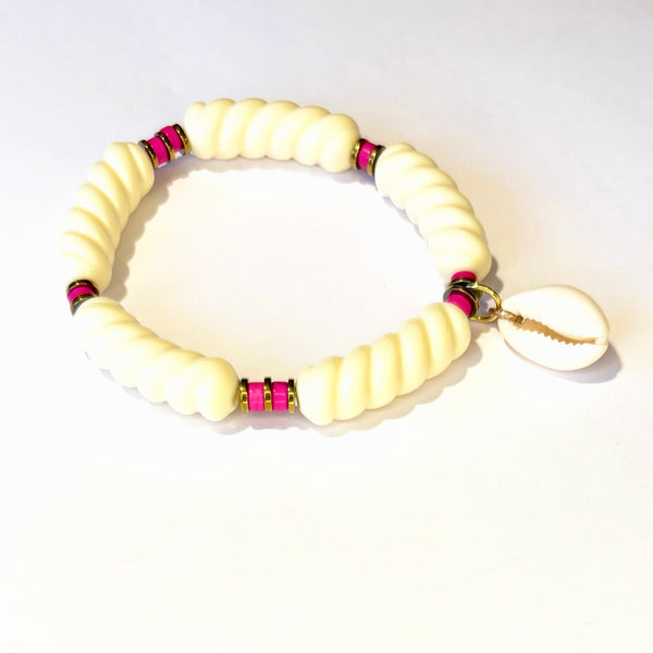 Bracelet écru, fushia et hématite