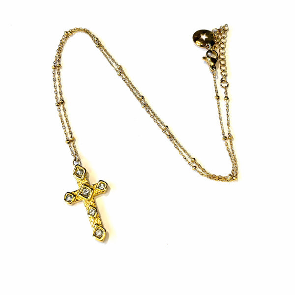 Collier Croix doré et strass