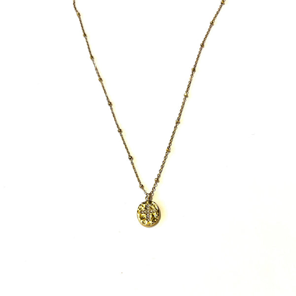 Collier fin médaille croix strass