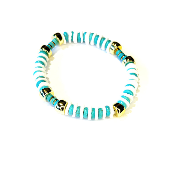 Bracelet élastique coquillage pierre naturelle et howlite turquoise