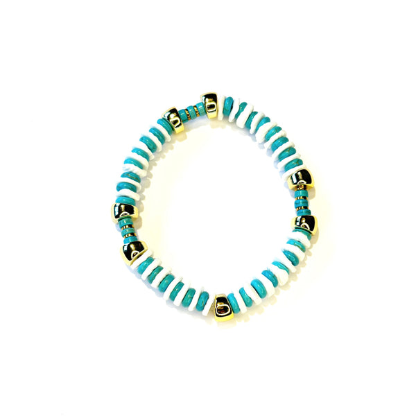Bracelet élastique coquillage pierre naturelle et howlite turquoise